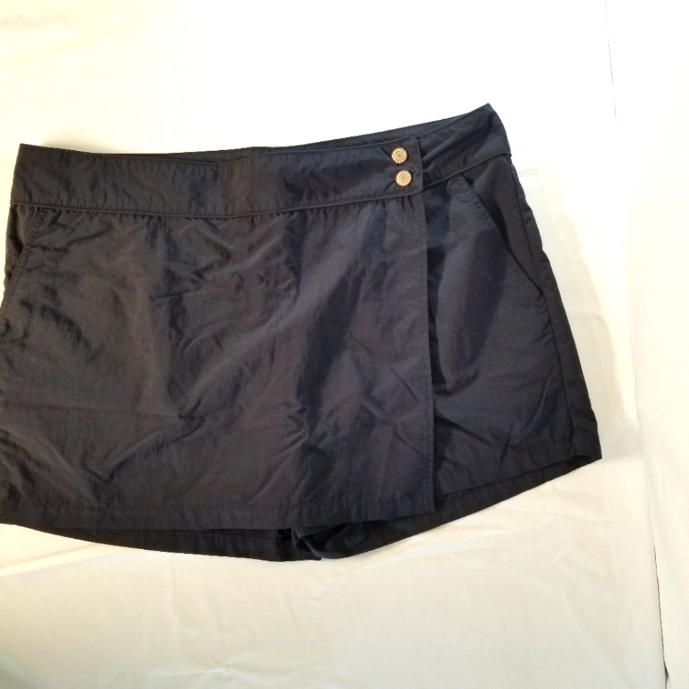 Eddie Bauer Women Sz 18 Solid Black Nylon Wrap Athletic Hiking Golf Skirt Skort